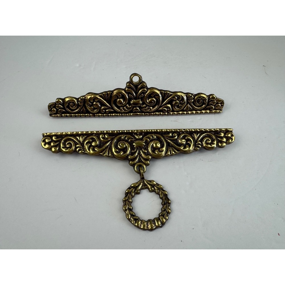 Vintage Ornate Brass Bell Pull Tapestry Hanger Set 7.5" Needlepoint Frame